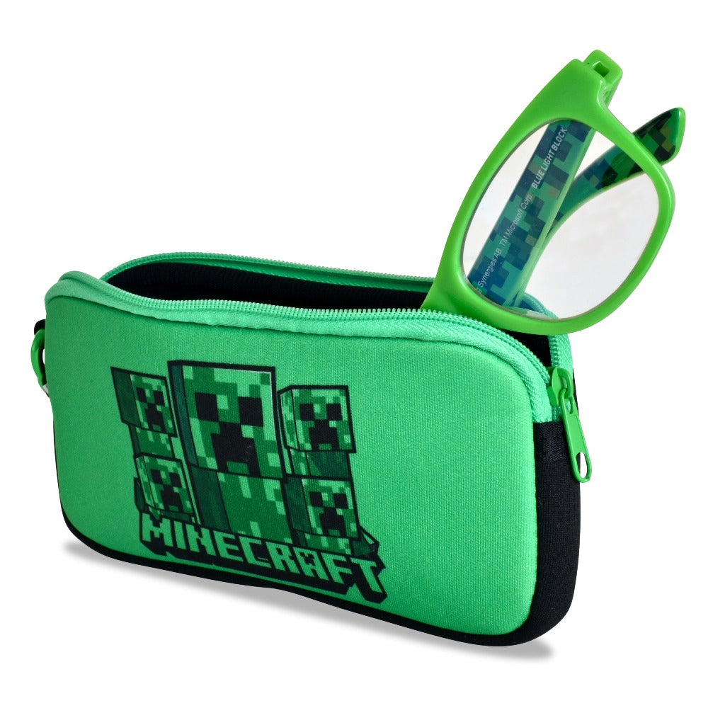 minecraft blue light glasses and case set