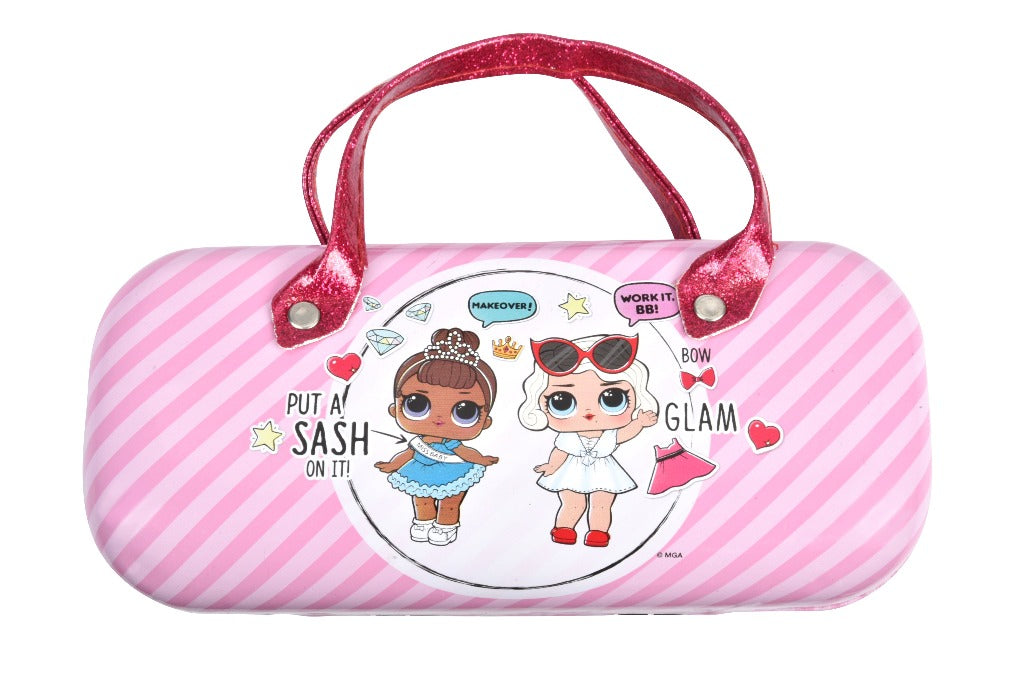 pink matching case and sunglasses